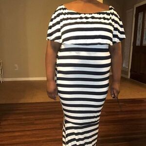Navy white mermaid maxi dress plus size